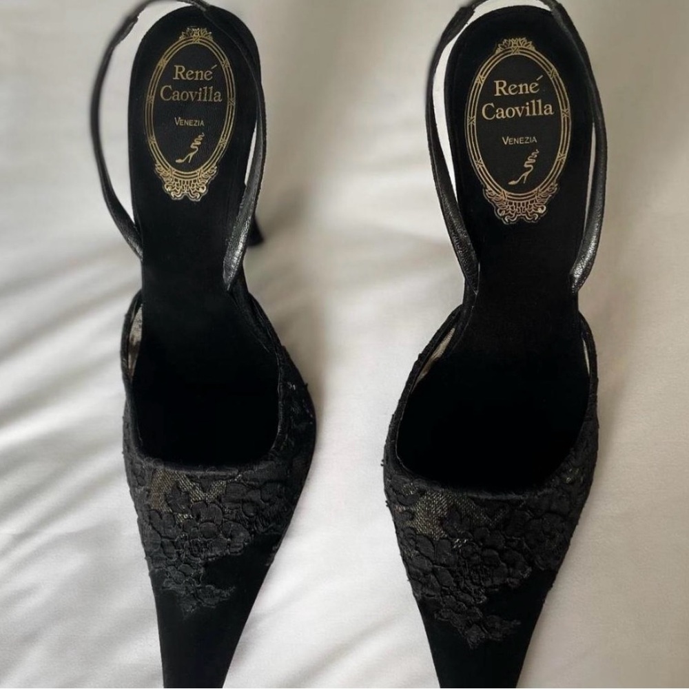 Rene Caovilla Black Lace Women's Heels - Picture 3 of 4